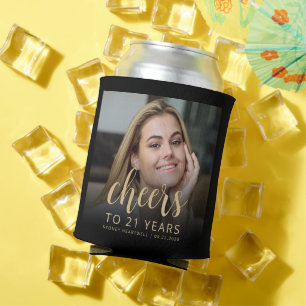 Custom Photo Cheers 21st Birthday Party Can Cooler