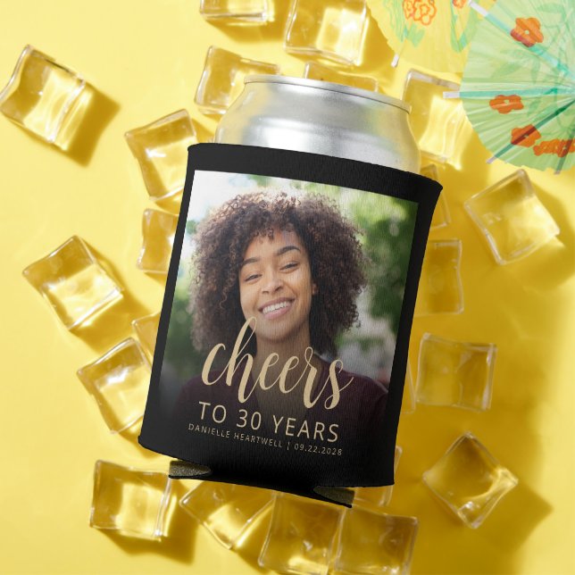 Custom Photo Cheers 30th Birthday Party Can Cooler (In Situ Summer)