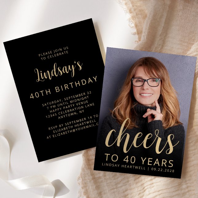 Custom Photo Cheers 40th Birthday Party Invitation (Creator Uploaded)