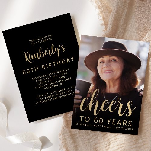 Custom Photo Cheers 60th Birthday Party Invitation