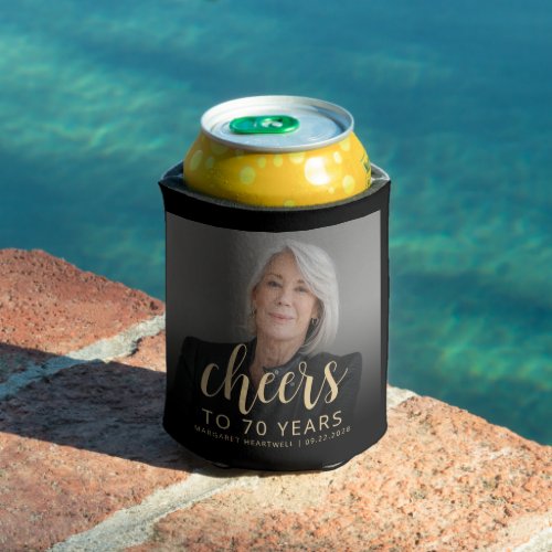 Custom Photo Cheers 70th Birthday Party Can Cooler