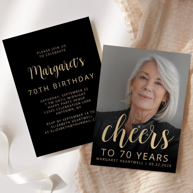 Custom Photo Cheers 70th Birthday Party Invitation (Creator Uploaded)