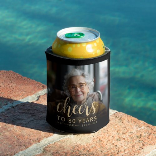 Custom Photo Cheers 80th Birthday Party Can Cooler