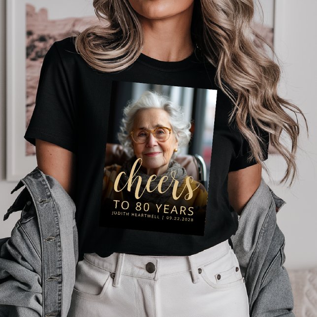 Custom Photo Cheers 80th Birthday Party Tri-Blend Shirt (Creator Uploaded)