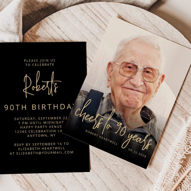 Custom Photo Cheers 90th Birthday Party Invitation (Creator Uploaded)