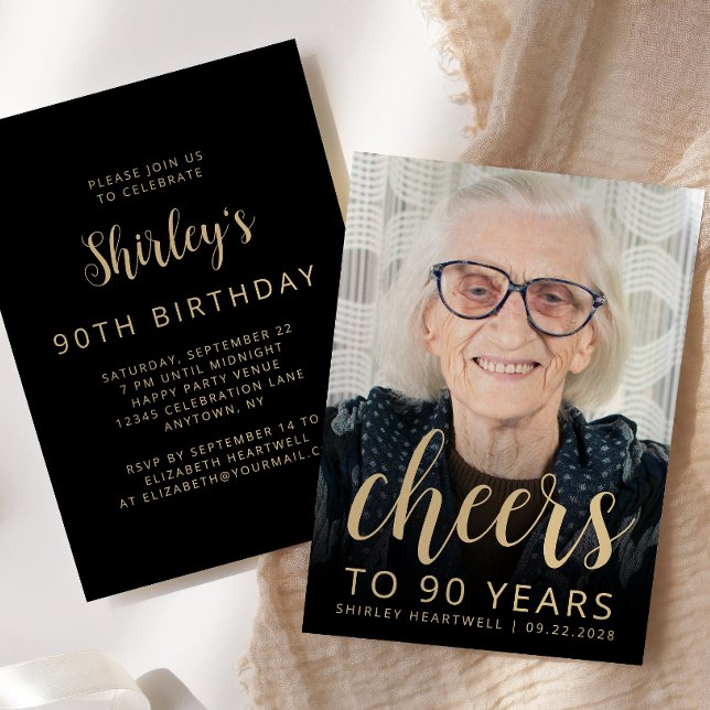 Custom Photo Cheers 90th Birthday Party Invitation (Creator Uploaded)