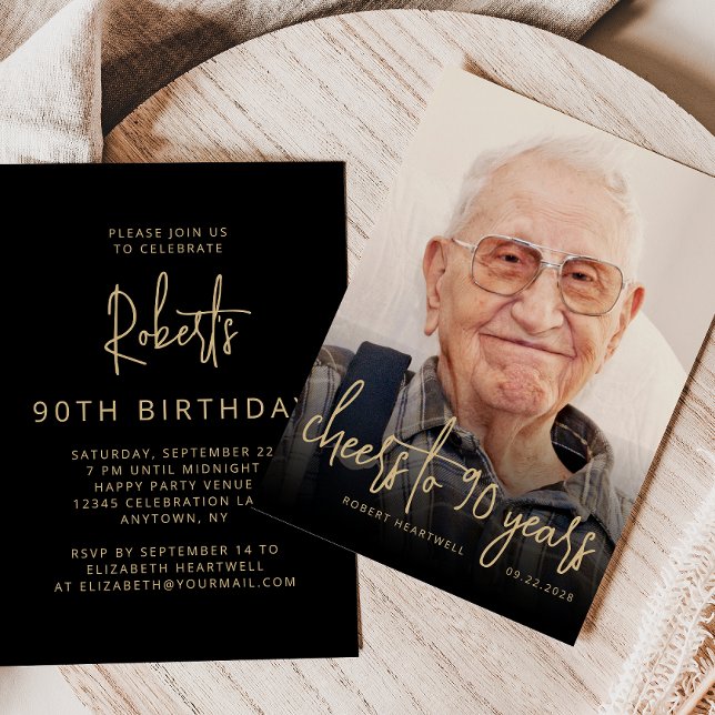 Custom Photo Cheers 90th Birthday Party Invitation (Creator Uploaded)