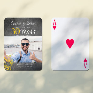 Custom photo Cheers and beers 30th men birthday Poker Cards