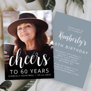 Custom Photo Cheers Dusty Blue 60th Birthday Party Invitation