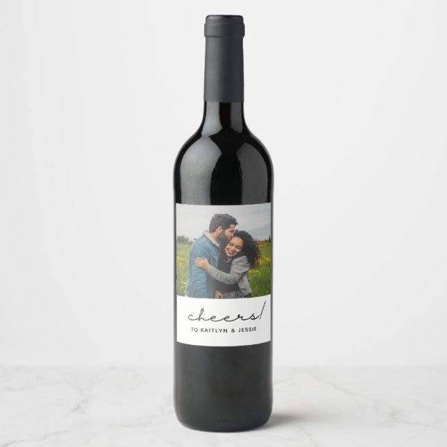 Custom Photo Cheers! Engagement Party Wine Label (Front)