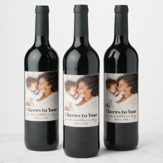 Custom Photo Cheers First Mother's Day Wine Label