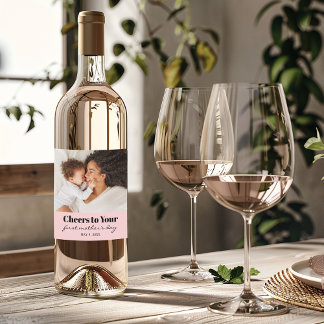 Custom Photo Cheers First Mother's Day Wine Label