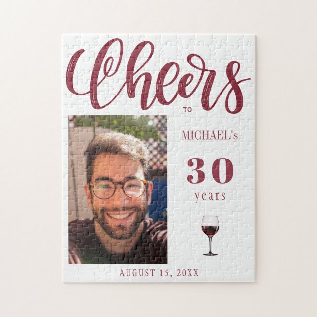 Custom photo Cheers to 30 years birthday keepsake Jigsaw Puzzle (Vertical)