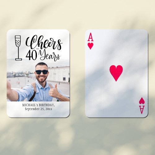 Custom photo cheers to 40 years birthday keepsake playing cards