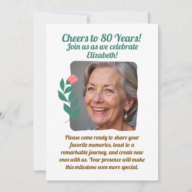 Custom Photo Cheers to 80 Years 80th Birthday Invitation (Front)