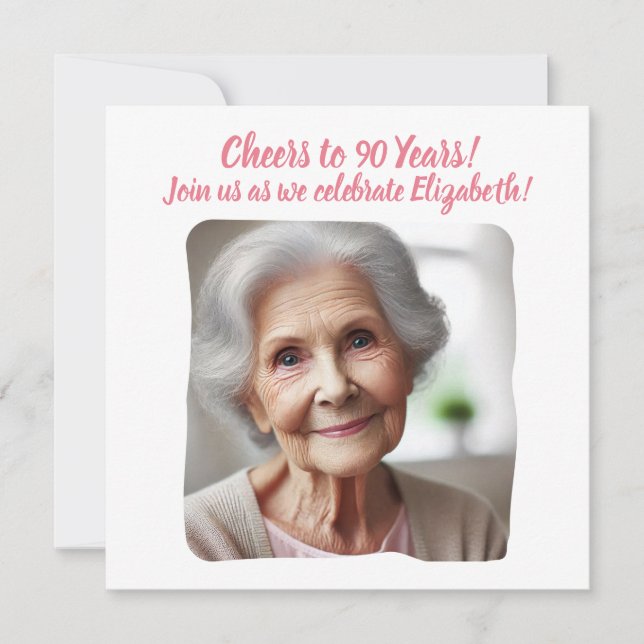 Custom Photo Cheers to 90 Years 90th Birthday Invitation (Front)
