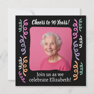 Custom Photo Cheers to 90 Years Birthday Streamers Invitation
