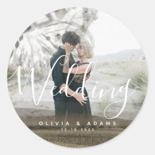 Custom Photo Chic Gold Floral Abstract Wedding Classic Round Sticker