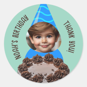 Custom Photo Chocolate Cake Birthday Party Hat Classic Round Sticker