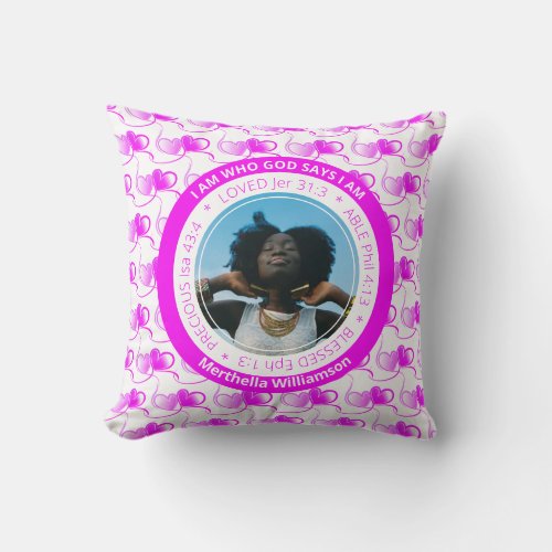 Custom Photo Christian I AM Positive Affirmation Throw Pillow