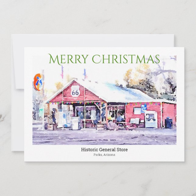 Custom Photo Christmas Card Watercolor Route 66 (Front)