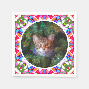 Custom Photo Christmas Cat Mom Mum Dad Colourful Napkins