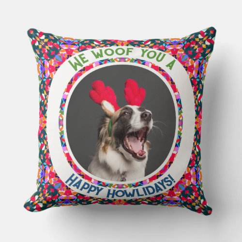 Custom Photo Christmas Dog Mom Mom Colorful Throw Pillow