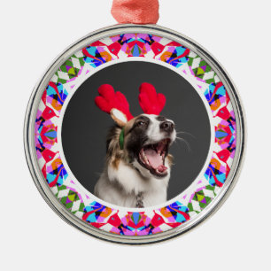 Custom Photo Christmas Dog Mom Mom Dad Colorful Metal Ornament