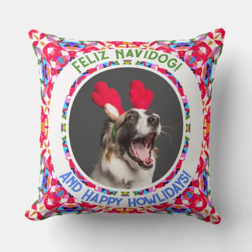 Custom Photo Christmas Dog Mom Mom Dad Colorful Throw Pillow