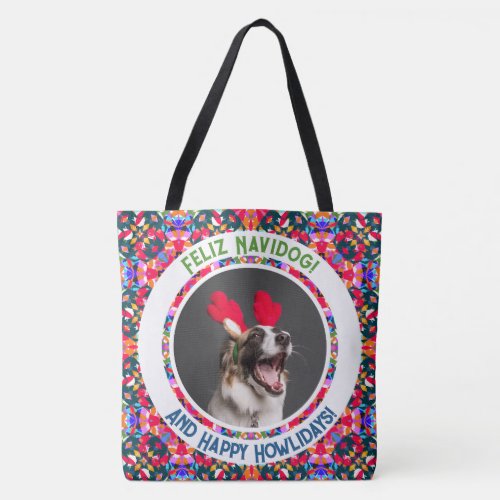 Custom Photo Christmas Dog Mom Mom Dad Colorful Tote Bag