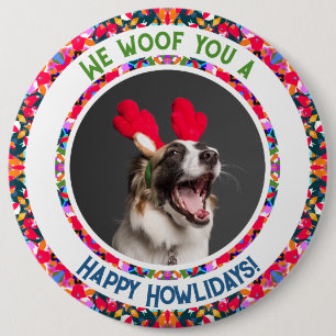 Custom Photo Christmas Dog Mom Mum Colourful Button
