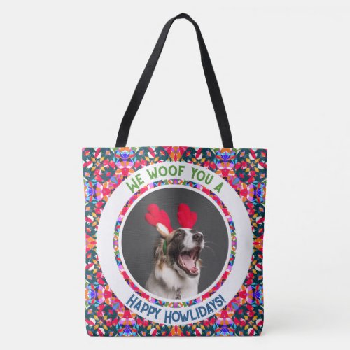 Custom Photo Christmas Dog Mom Mum Colourful Tote Bag
