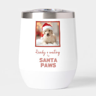 Custom Photo, Christmas Dog Santa Paws Thermal Wine Tumbler