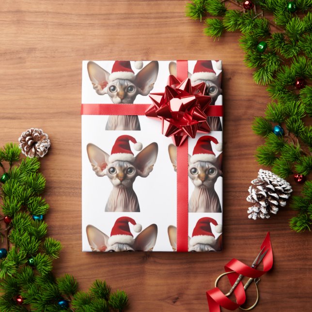 Custom Photo Christmas Elf Sphynx Cat Santa Funny Wrapping Paper (Holiday Gift)