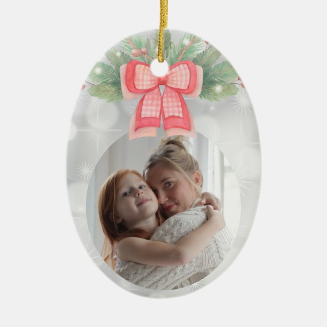 Custom Photo Christmas Garland  Ceramic Ornament (Front)