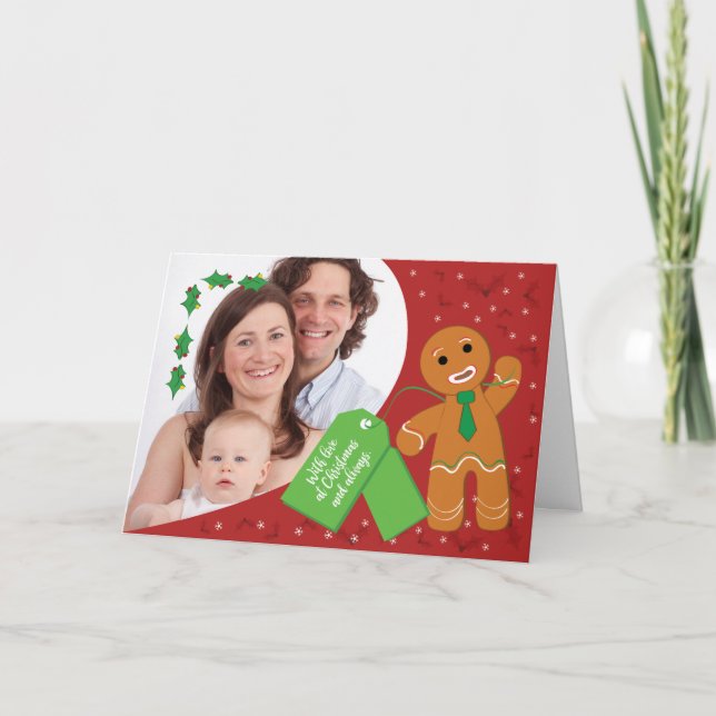 Custom Photo Christmas Gingerbread Man All Our Luv Card (Front)