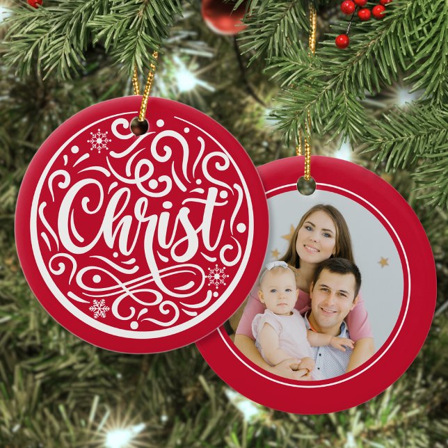 Custom Photo Christmas Holiday Christ Religious Ceramic Ornament (Creator Uploaded)