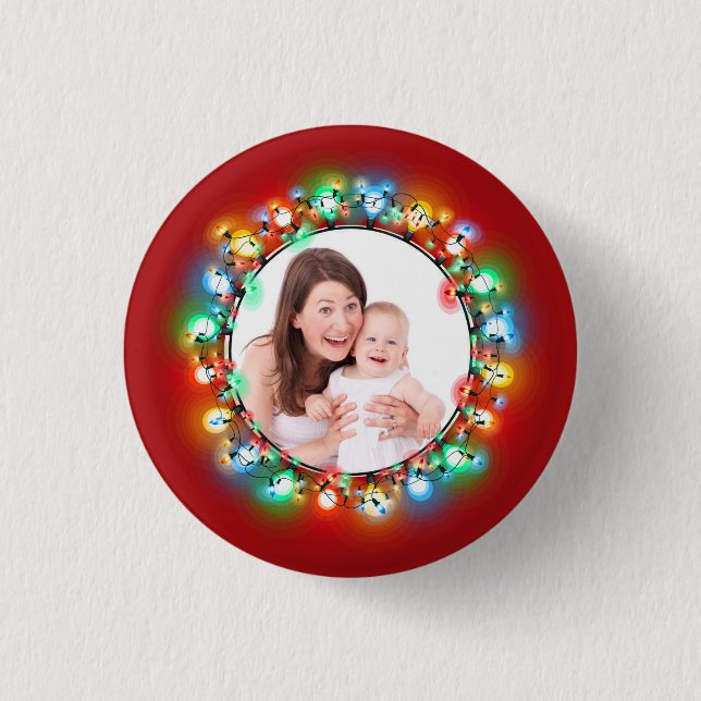 Custom Photo Christmas Holiday Light Bulbs  Button (Front)