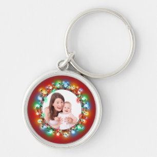 Custom Photo Christmas Holiday Light Bulbs Keychain