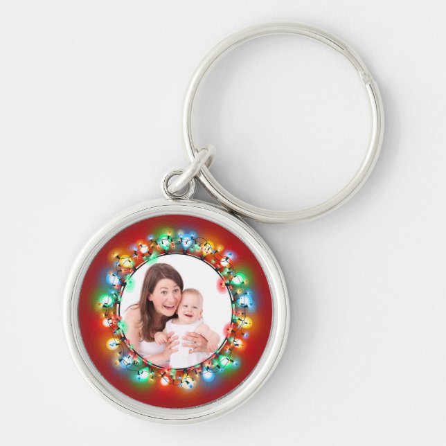 Custom Photo Christmas Holiday Light Bulbs  Keychain (Front)