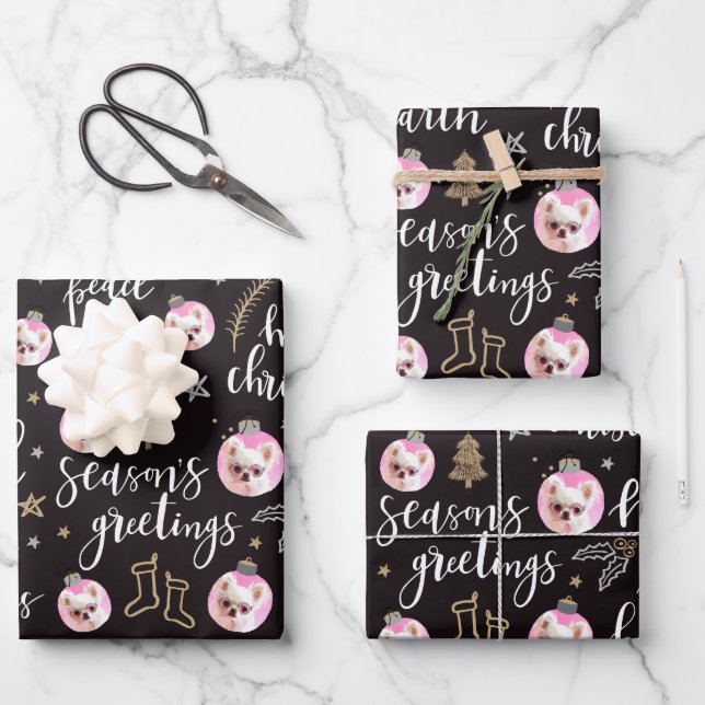Custom Photo Christmas Holiday Phrases Calligraphy Wrapping Paper Sheets (Front)