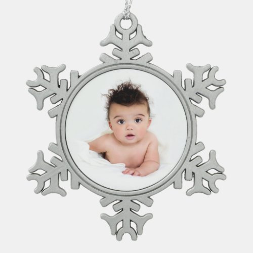 Custom Photo Christmas Holiday Snowflake Pewter Christmas Ornament