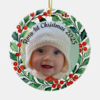 custom photo Christmas holly  ceramic ornament