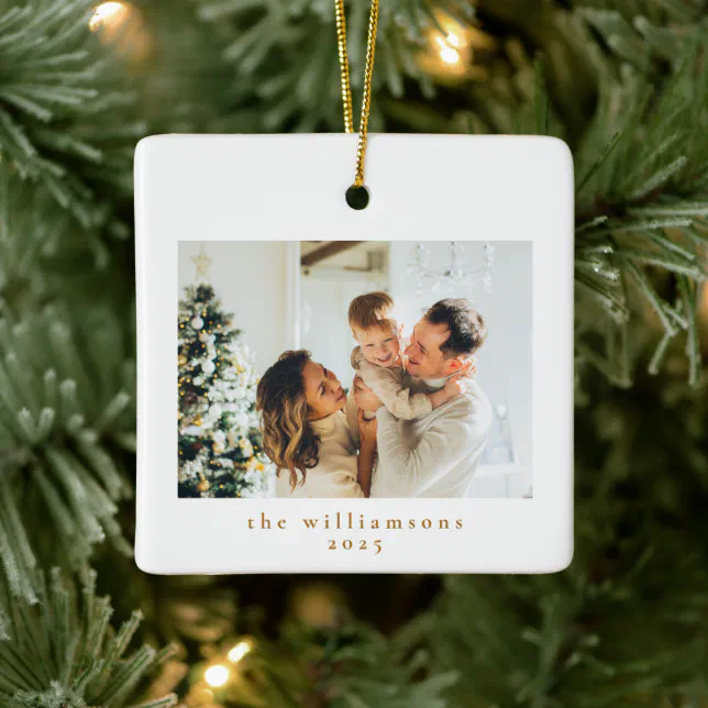 Custom Photo Christmas Minimalist Simple Family Ceramic Ornament
