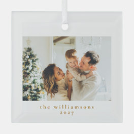 Custom Photo Christmas Minimalist Simple Family Glass Ornament