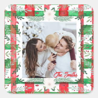 Custom Photo Christmas Personalized Family Name  Square Sticker