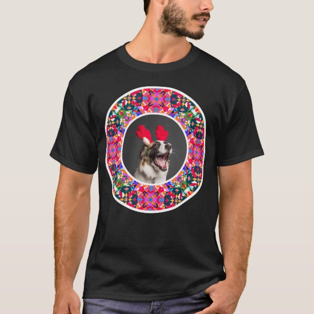 Custom Photo Christmas Pet Dog Happy Holidays Pun T-Shirt (Front)