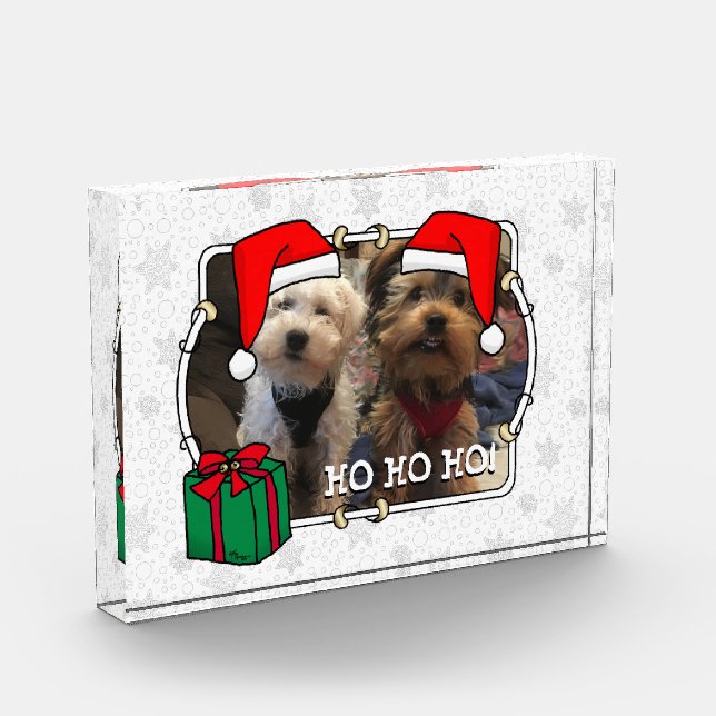 Custom Photo Christmas Santa Hat Pet HO HO HO Acrylic Award (Left)