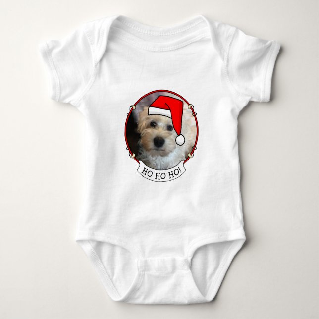 Custom Photo Christmas Santa Hat Pet HO HO HO Baby Bodysuit (Front)