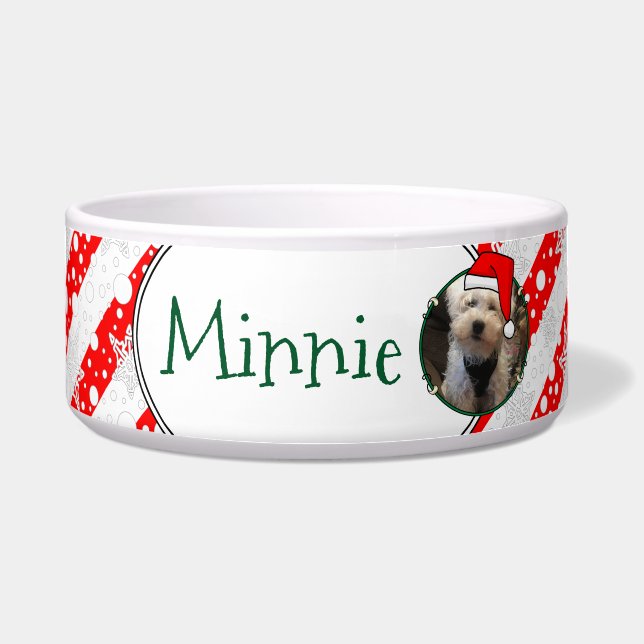 Custom Photo Christmas Santa Hat Pet HO HO HO Bowl (Front)